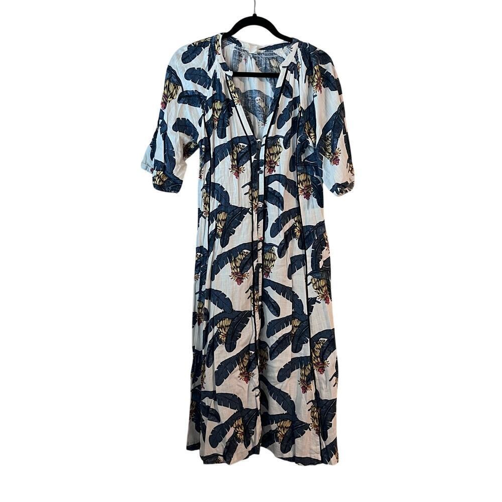 H&M Desmond & Dempsey Collaboration Kaftan Dress Viscose Linen Tropical XS Midi